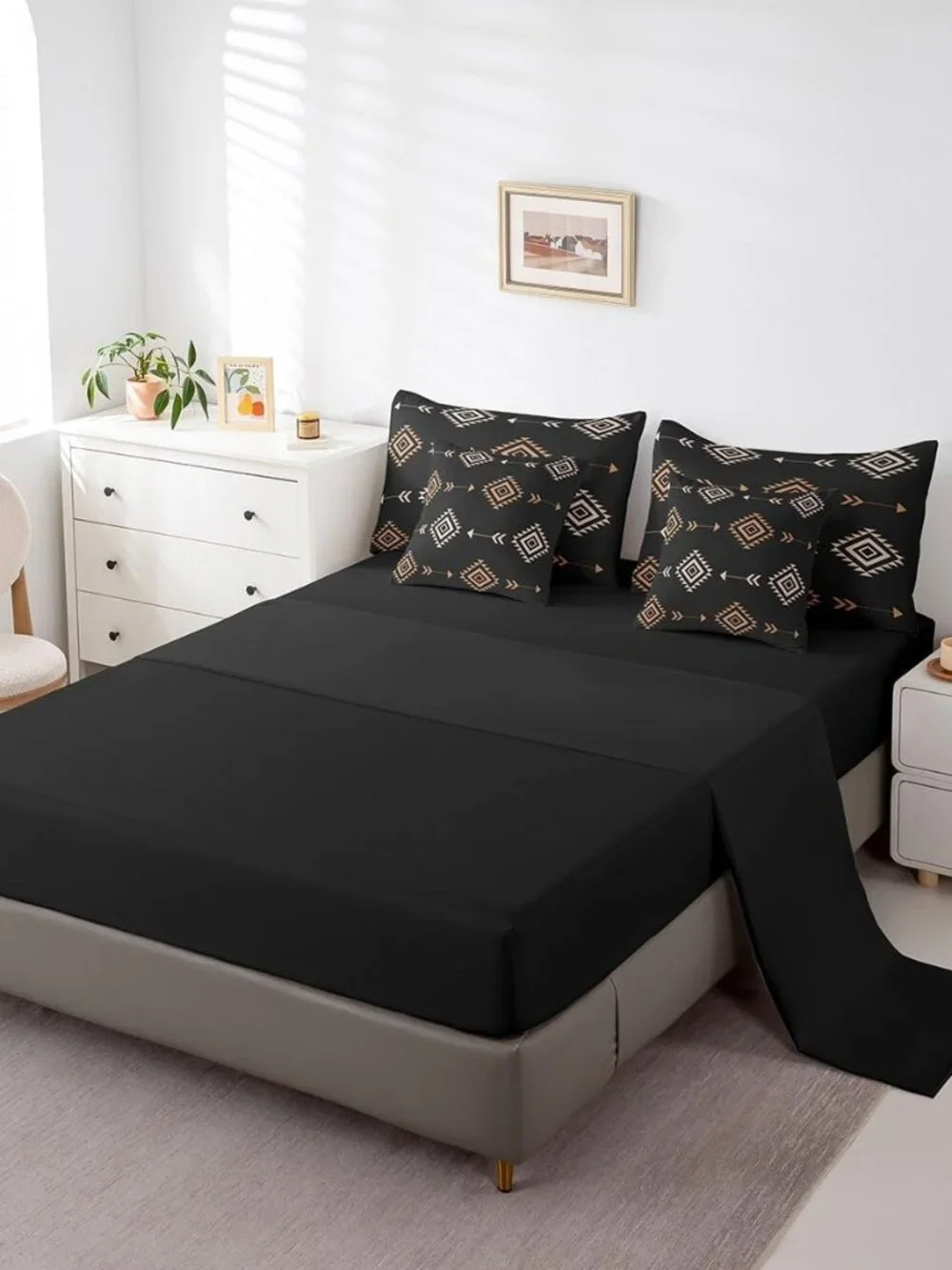 Boho Western Comforter Set with Sheets Brown Black Southwestern Aztec Tribal Que